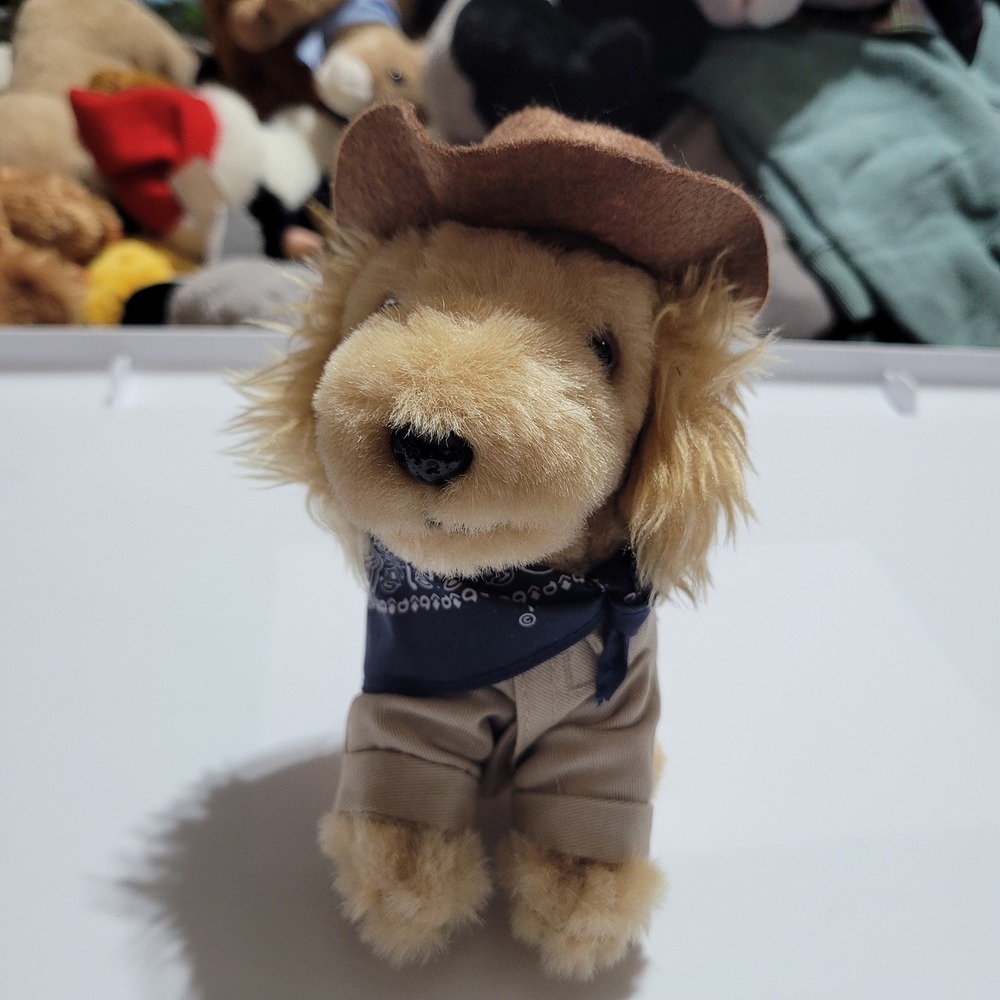 Golden Retriever Cowboy Plush Stuffed Animal Dog with Hat and Bandana